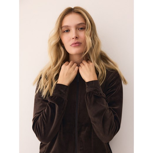 Reserved - Welurowa bluza z kapturem - ciemnobrązowy ze sklepu Reserved w kategorii Bluzy damskie - zdjęcie 186745411