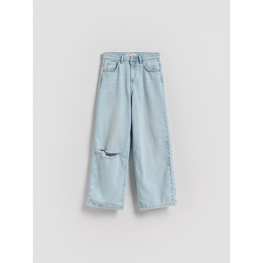 Reserved - Jeansy wide leg z przetarciem - niebieski ze sklepu Reserved w kategorii Spodnie dziewczęce - zdjęcie 186747421