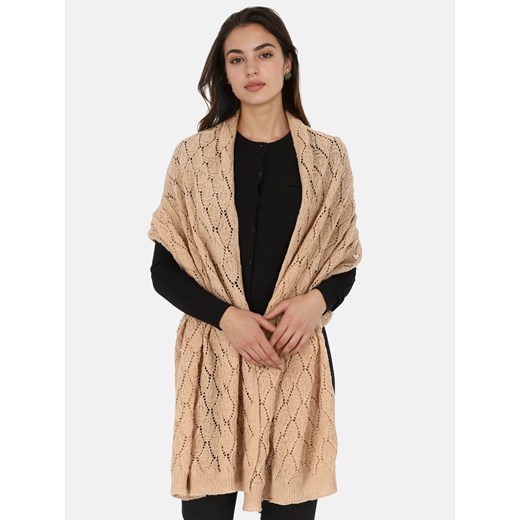 Brązowy ażurowy wełniany szal Potis & Verso ze sklepu Eye For Fashion w kategorii Szaliki i chusty damskie - zdjęcie 186748061