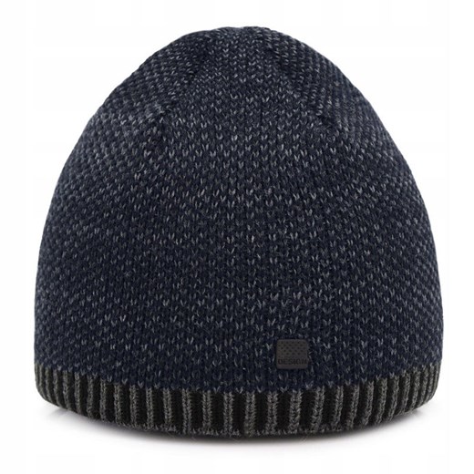 Ciepła, Dwuwarstwowa Czapka Beanie - Pako Jeans - Granatowy Melanż CPAPJNSz92gr ze sklepu JegoSzafa.pl w kategorii Czapki zimowe męskie - zdjęcie 186748504