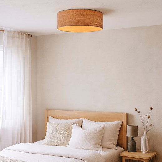 Skandynawska lampa sufitowa do sypialni DUBAJ ECO fi - 50 cm z abażurem z wytłoczonym wzorem drewnianych słojów ze sklepu Lysne w kategorii Lampy sufitowe - zdjęcie 186748561