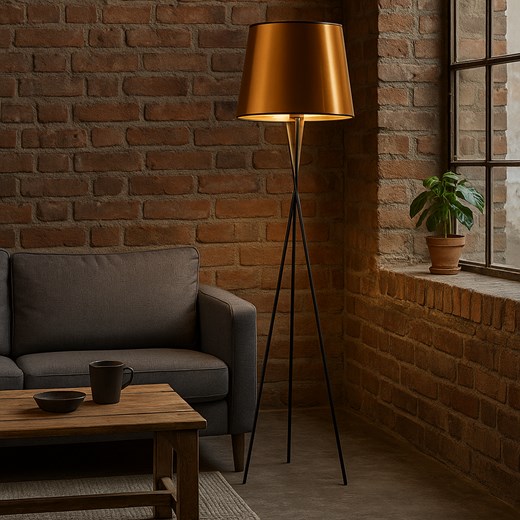 Czarna lampa stojąca na trójnogu w stylu loftowym TOKIO MIRROR ze sklepu Lysne w kategorii Lampy podłogowe - zdjęcie 186748590