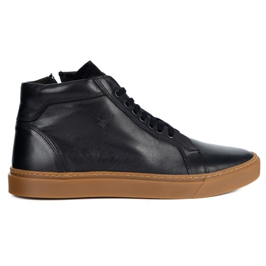 Buty Męskie sneakersy skórzane 532KNT wysokie obuwie przejściowe czarne ze sklepu butyolivier w kategorii Buty zimowe męskie - zdjęcie 186748622