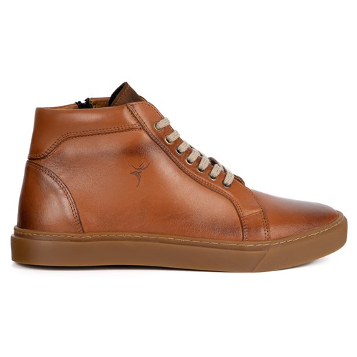 Buty Męskie sneakersy skórzane 532KNT wysokie obuwie przejściowe brązowe ze sklepu butyolivier w kategorii Buty zimowe męskie - zdjęcie 186748642