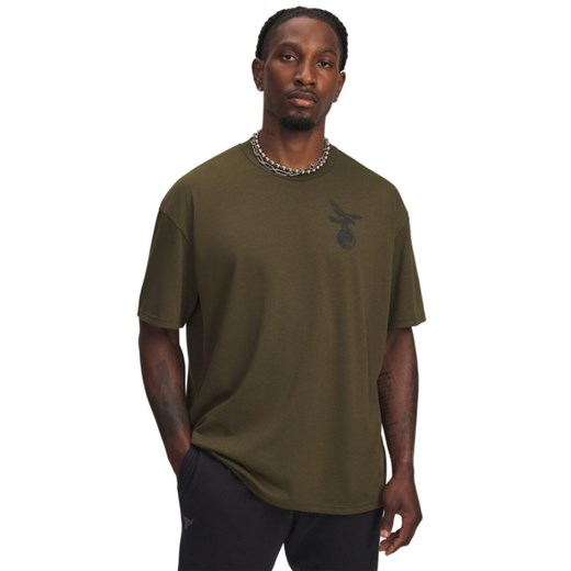 Męski t-shirt z nadrukiem Under Armour UA Project Rock SS - khaki ze sklepu Sportstylestory.com w kategorii T-shirty męskie - zdjęcie 186749182