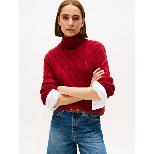 Tommy Hilfiger Wełniany sweter damski Kobiety Wełna czerwony jednolity ze sklepu vangraaf w kategorii Swetry damskie - zdjęcie 186753391