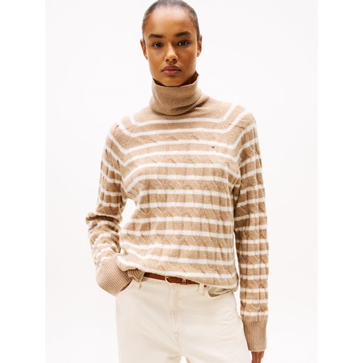 Tommy Hilfiger Wełniany sweter damski Kobiety Wełna piaskowy w paski ze sklepu vangraaf w kategorii Swetry damskie - zdjęcie 186753392