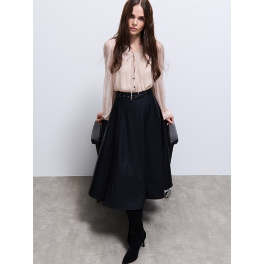 Mohito - Czarna spódnica midi z imitacji skóry - czarny ze sklepu Mohito w kategorii Spódnice - zdjęcie 186754062