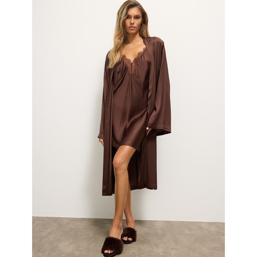 Mohito - Czekoladowa koszulka do spania z wiskozy - ciemnobrązowy Mohito XS Mohito