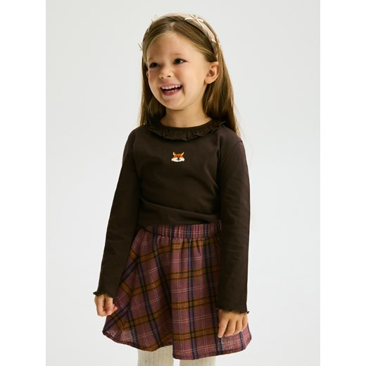 Reserved - Koszulka z falbanką przy dekolcie - ciemnobrązowy ze sklepu Reserved w kategorii Bluzki dziewczęce - zdjęcie 186754260