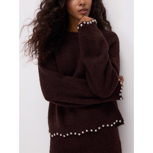 Reserved - Sweter z koralikami - ciemnobrązowy ze sklepu Reserved w kategorii Swetry damskie - zdjęcie 186754382