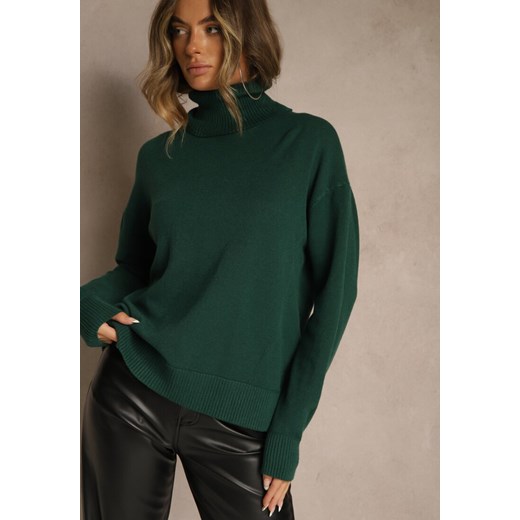 Zielony Golf z Dodatkiem Kaszmiru z Przeszyciami po Bokach Avenella Renee ONE SIZE renee.pl