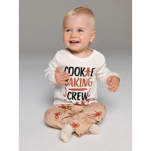 Sinsay - Bawełniana piżama dwuczęściowa z motywem świątecznym - kremowy Sinsay 86 (12-18 m) Sinsay