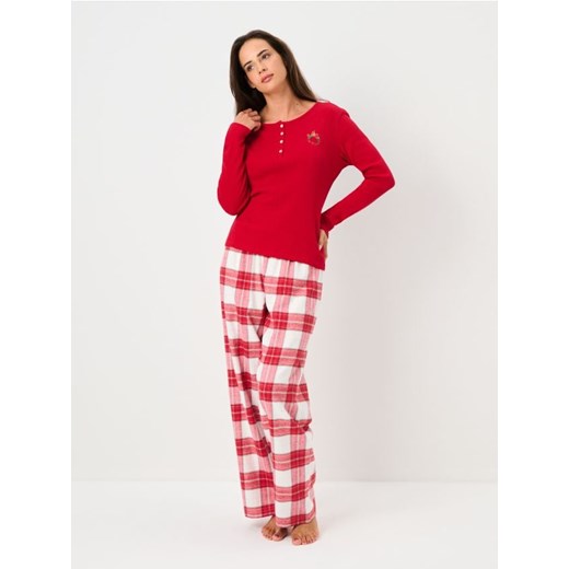 Sinsay - Bawełniana piżama dwuczęściowa z motywem świątecznym - czerwony ze sklepu Sinsay w kategorii Piżamy damskie - zdjęcie 186755342
