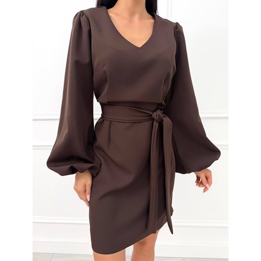 Czekoladowa Sukienka z Bufiastymi Rękawami ze sklepu ModnaKiecka.pl w kategorii Sukienki - zdjęcie 186755701