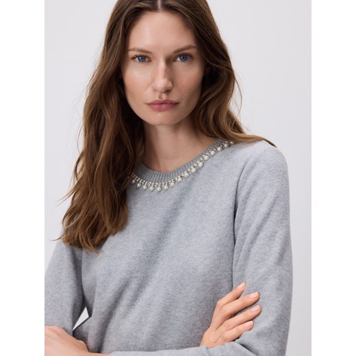 Reserved - Bluza z ozdobnym dekoltem - ciemnoszary ze sklepu Reserved w kategorii Bluzy damskie - zdjęcie 186756052