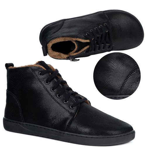 Damskie buty barefoot zimowe skórzane ZB04 ocieplane obuwie minimalistyczne czarne fala ze sklepu butyolivier w kategorii Botki - zdjęcie 186756344
