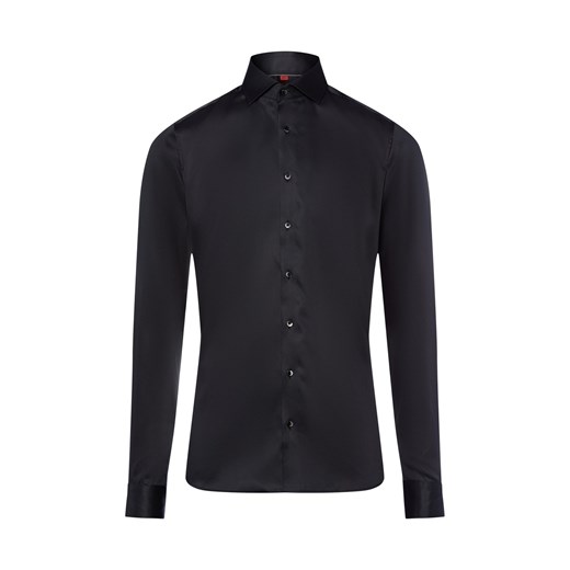 Finshley & Harding Męska koszula biznesowa Mężczyźni Slim Fit Bawełna czarny jednolity ze sklepu vangraaf w kategorii Koszule męskie - zdjęcie 186757621