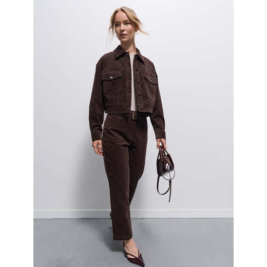 Mohito - Sztruksowe czekoladowe spodnie - ciemnobrązowy Mohito 40 Mohito