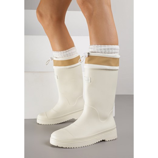 Białe Kalosze ze Ściąganą Cholewką i Napisem Oveslia ze sklepu born2be.pl w kategorii Kalosze damskie - zdjęcie 186759543
