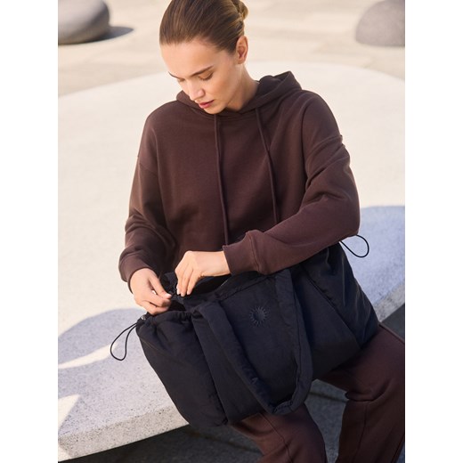 Reserved - Bawełniana bluza z kapturem - ciemnobrązowy ze sklepu Reserved w kategorii Bluzy damskie - zdjęcie 186759621