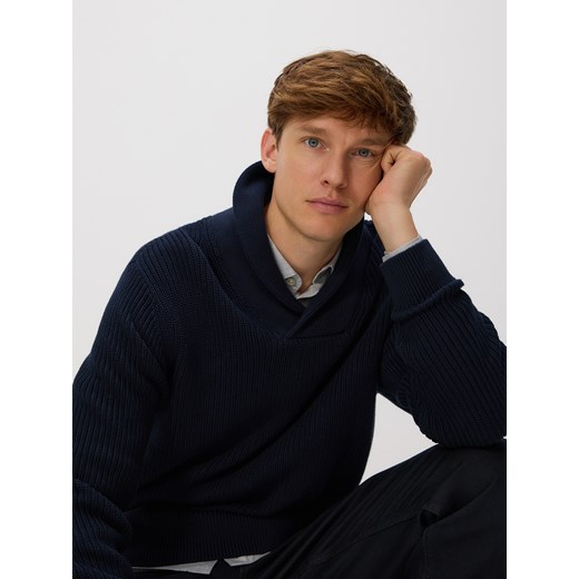 Reserved - Strukturalny sweter z bawełny - granatowy ze sklepu Reserved w kategorii Swetry męskie - zdjęcie 186759662