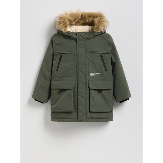 Reserved - Ocieplana kurtka z kapturem - jasny zielony ze sklepu Reserved w kategorii Kurtki chłopięce - zdjęcie 186760092