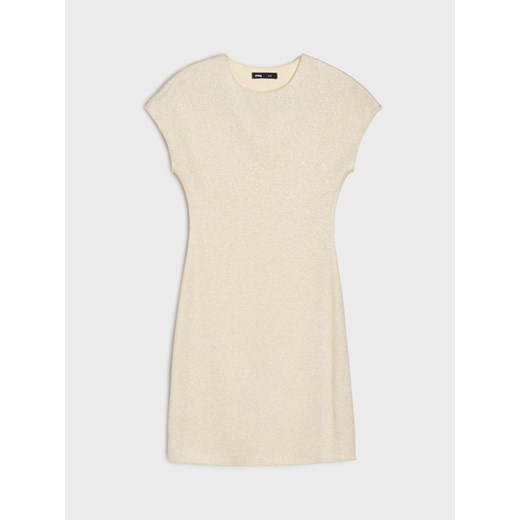 Sinsay - Sukienka mini z metalizowaną nitką - kremowy Sinsay M Sinsay