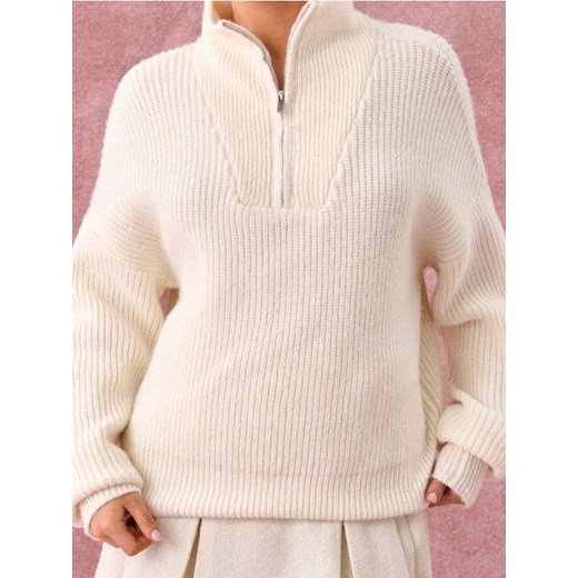 Sinsay - Sweter half-zip z domieszką wełny - kremowy ze sklepu Sinsay w kategorii Swetry damskie - zdjęcie 186762080