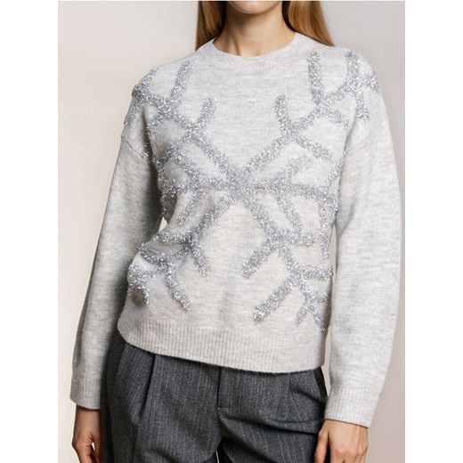 Sinsay - Sweter ze świątecznym motywem śnieżynki - szary - id: 329FJ-09M - marki Sinsay - 186762104 Sinsay - Sweter ze świątecznym motywem śnieżynki - szary ze sklepu Sinsay w kategorii Swetry damskie - zdjęcie 186762104