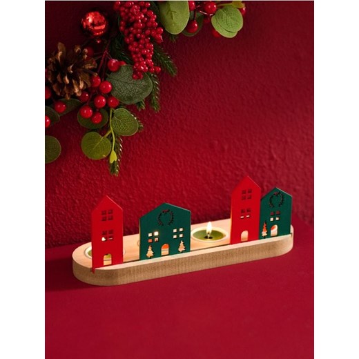 Sinsay - Świecznik ze świątecznym motywem domków - wielobarwny ze sklepu Sinsay w kategorii Świeczniki - zdjęcie 186762192