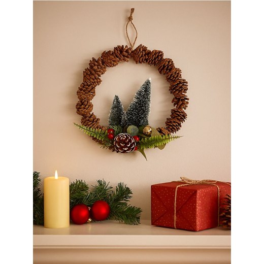 Sinsay - Okrągły wieniec w motywie świątecznym z elementami 3D - brązowy ze sklepu Sinsay w kategorii Dekoracje bożonarodzeniowe - zdjęcie 186762351