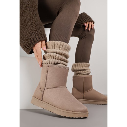 Ciemnobeżowe Śniegowce Ozdobione Przeszyciem Retila ze sklepu born2be.pl w kategorii Śniegowce damskie - zdjęcie 186763564
