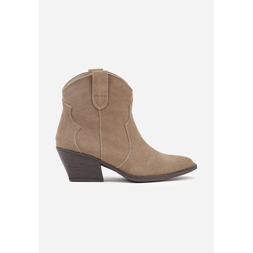 Ciemnobeżowe Skórzane Botki Typu Kowbojki na Stożkowym Obcasie Lianessea 40 born2be.pl