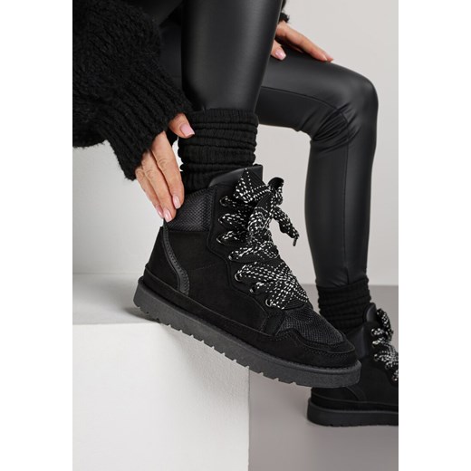 Czarne Sneakersy Ozdobione Sznurówkami w Geometryczny Wzór Avoslia ze sklepu renee.pl w kategorii Buty sportowe damskie - zdjęcie 186764122