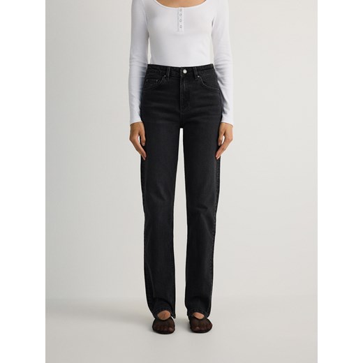 Reserved - Jeansy straight z wysokim stanem - czarny Reserved 36 okazyjna cena Reserved