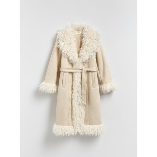 Reserved - Płaszcz ze sztucznym futrem - złamana biel ze sklepu Reserved w kategorii Płaszcze damskie - zdjęcie 186766971