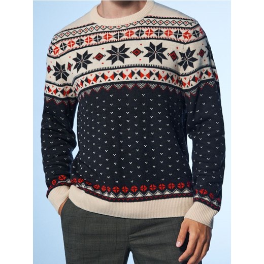Sinsay - Sweter z motywem świątecznym - granatowy - id: 810FZ-59X - marki Sinsay - 186767874 Sinsay - Sweter z motywem świątecznym - granatowy ze sklepu Sinsay w kategorii Swetry męskie - zdjęcie 186767874