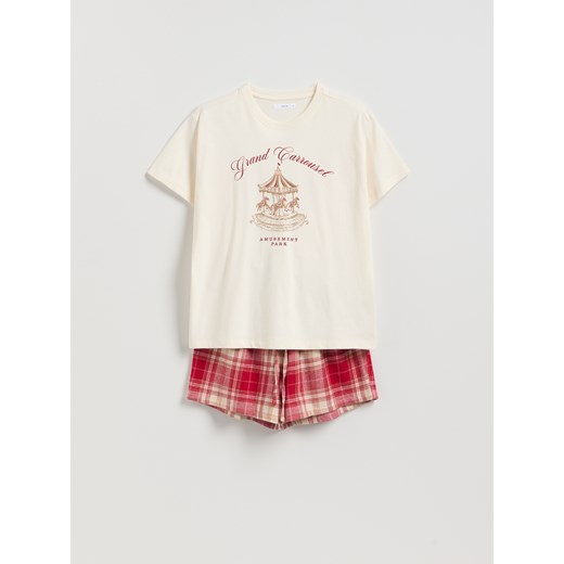 Reserved - Dwuczęściowa piżama z nadrukiem - czerwony - id: 015HE-33X - marki Reserved - 186772582 Reserved - Dwuczęściowa piżama z nadrukiem - czerwony ze sklepu Reserved w kategorii Piżamy damskie - zdjęcie 186772582