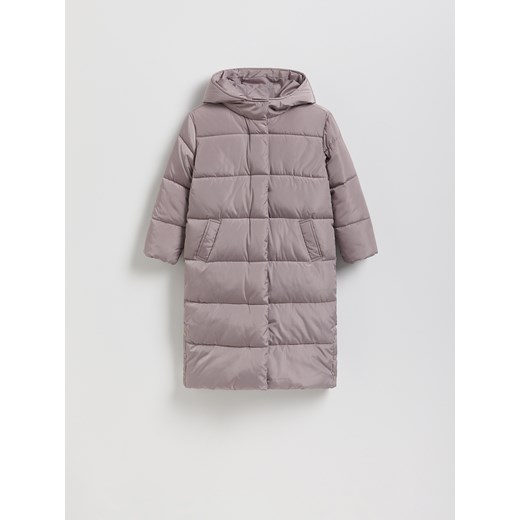 Reserved - Długi pikowany płaszcz z kapturem - beżowy ze sklepu Reserved w kategorii Płaszcze dziewczęce - zdjęcie 186772642