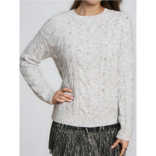 Sinsay - Sweter z cyrkoniami i domieszką wełny - szary ze sklepu Sinsay w kategorii Swetry damskie - zdjęcie 186773670