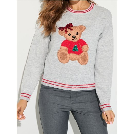 Sinsay - Sweter z motywem świątecznym z domieszką wełny - szary - id: 375FJ-09M - marki Sinsay - 186773673 Sinsay - Sweter z motywem świątecznym z domieszką wełny - szary ze sklepu Sinsay w kategorii Swetry damskie - zdjęcie 186773673