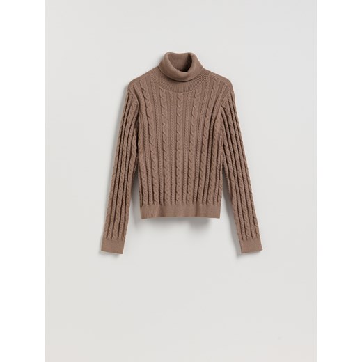 Reserved - Golf z dekoracyjnym splotem - brązowy - id: 542HH-84X - marki Reserved - 186774032 Reserved - Golf z dekoracyjnym splotem - brązowy ze sklepu Reserved w kategorii Swetry damskie - zdjęcie 186774032