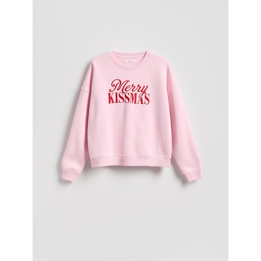 Reserved - Bluza z haftowanym napisem - różowy ze sklepu Reserved w kategorii Bluzy damskie - zdjęcie 186774054