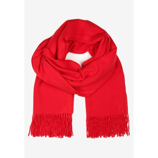 Czerwony Szalik Wykończony Frędzlami z Tkaniny Valleria - id: 23185-64-RED - marki Renee - 186775211 Czerwony Szalik Wykończony Frędzlami z Tkaniny Valleria ze sklepu renee.pl w kategorii Szaliki i chusty damskie - zdjęcie 186775211