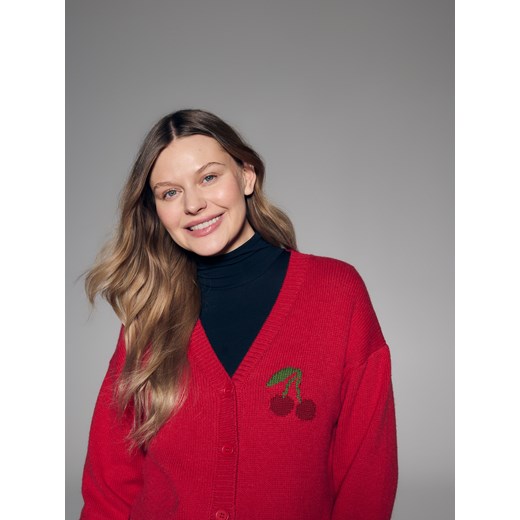 Reserved - Kardigan z wełną - bordowy ze sklepu Reserved w kategorii Swetry damskie - zdjęcie 186775382