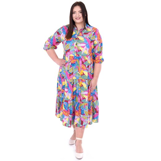 Sukienka FSU1084 NIEBIESKI pastelowe liści ze sklepu fokus.pl w kategorii Sukienki - zdjęcie 186775452