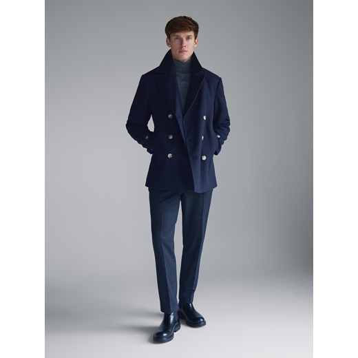 Reserved - Dwurzędowy płaszcz - granatowy ze sklepu Reserved w kategorii Płaszcze męskie - zdjęcie 186775714