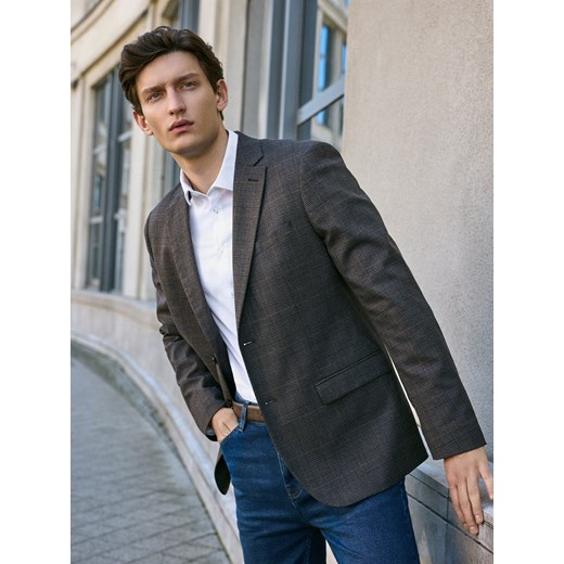 Reserved - Marynarka slim fit z wiskozą - brązowy ze sklepu Reserved w kategorii Marynarki męskie - zdjęcie 186775721