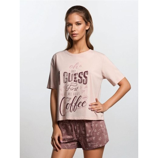 Sinsay - Bawełniana piżama dwuczęściowa z nadrukiem - różowy ze sklepu Sinsay w kategorii Piżamy damskie - zdjęcie 186775931